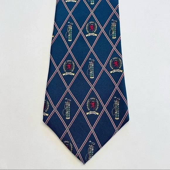 Vintage Tommy Hilfiger Golf Silk Neck Tie Navy Blue Bag Clubs - Picture 3 of 7